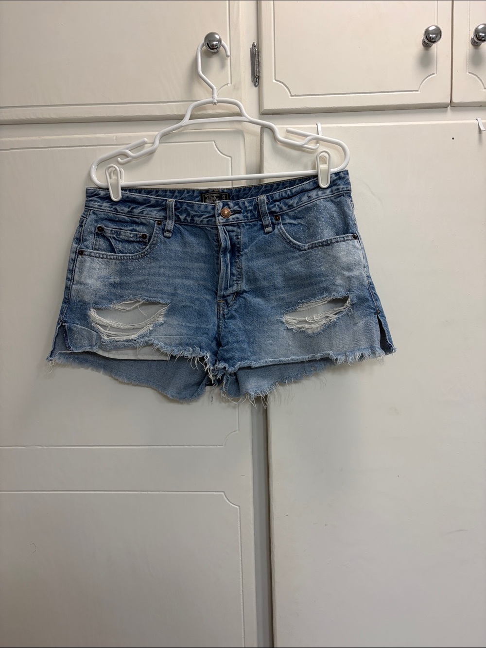 Abercrombie & Fitch Light Blue Distressed Denim Shorts